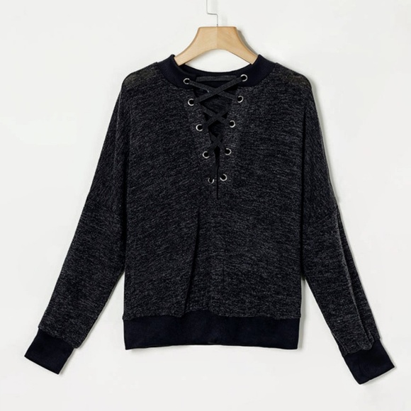 Solid Lace-Up Sweater - Picture 5 of 5